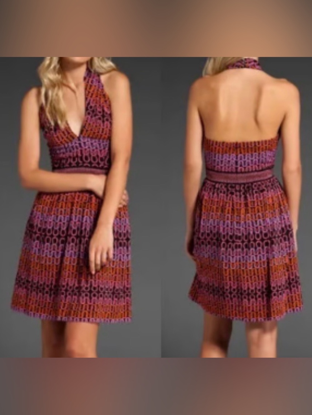 Trina Turk Women’s 6 Campania Loop De Loop Silk Blend Halter Mini Dress